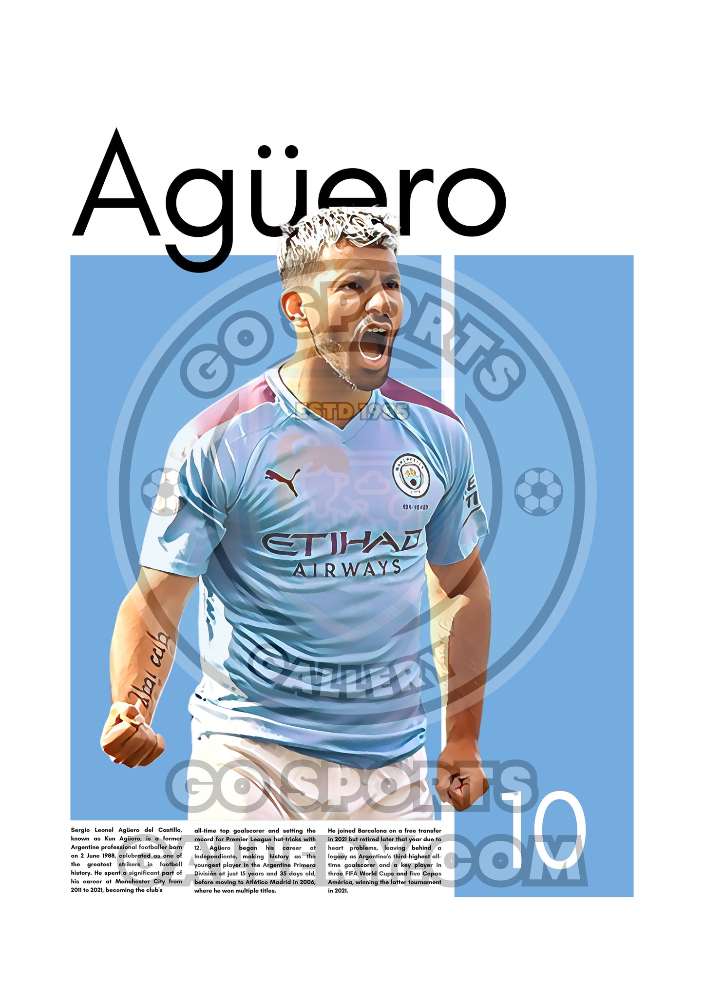 Sergio Agüero Wall Art – Digital Download | Instant Printable Sports Art