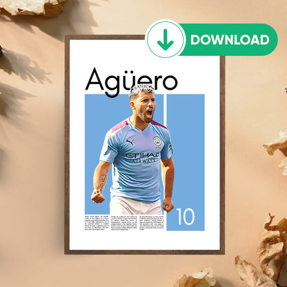 Sergio Agüero Wall Art – Digital Download | Instant Printable Sports Art