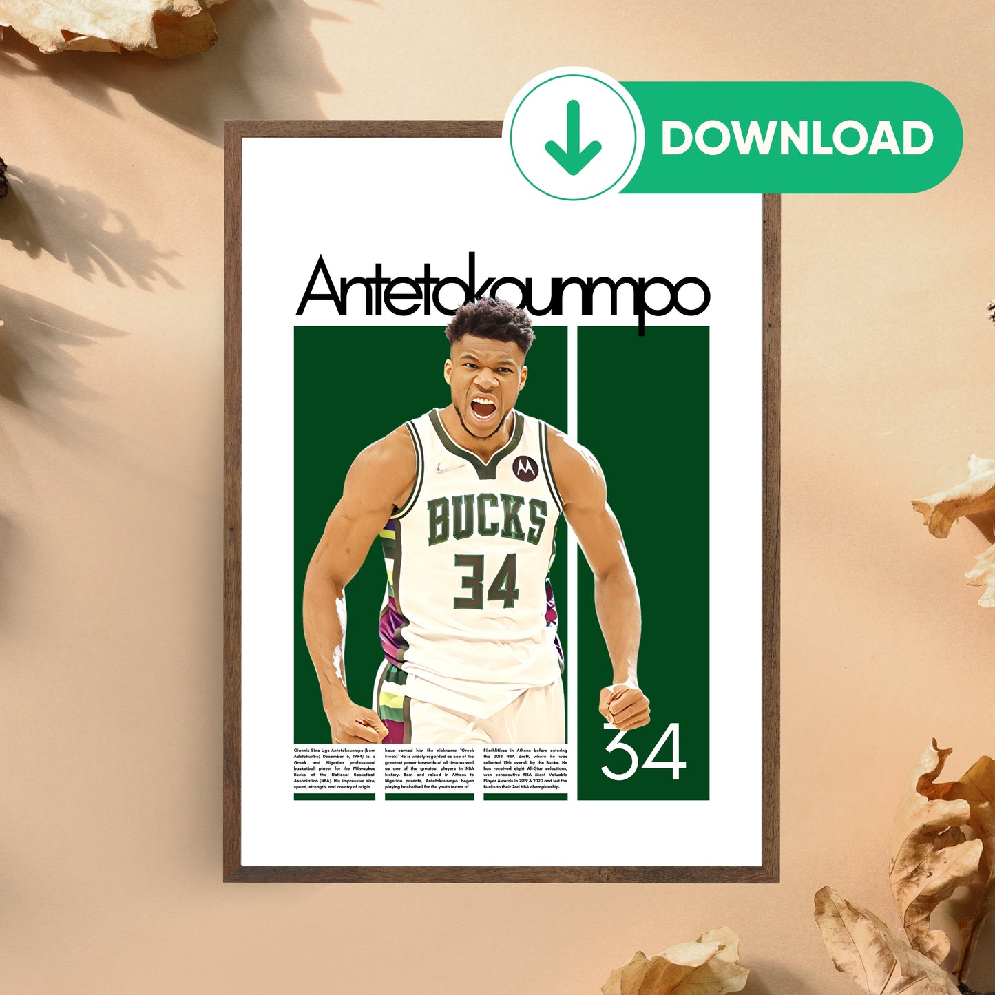 Giannis Antetokounmpo Wall Art – Digital Download | Instant Printable Sports Art