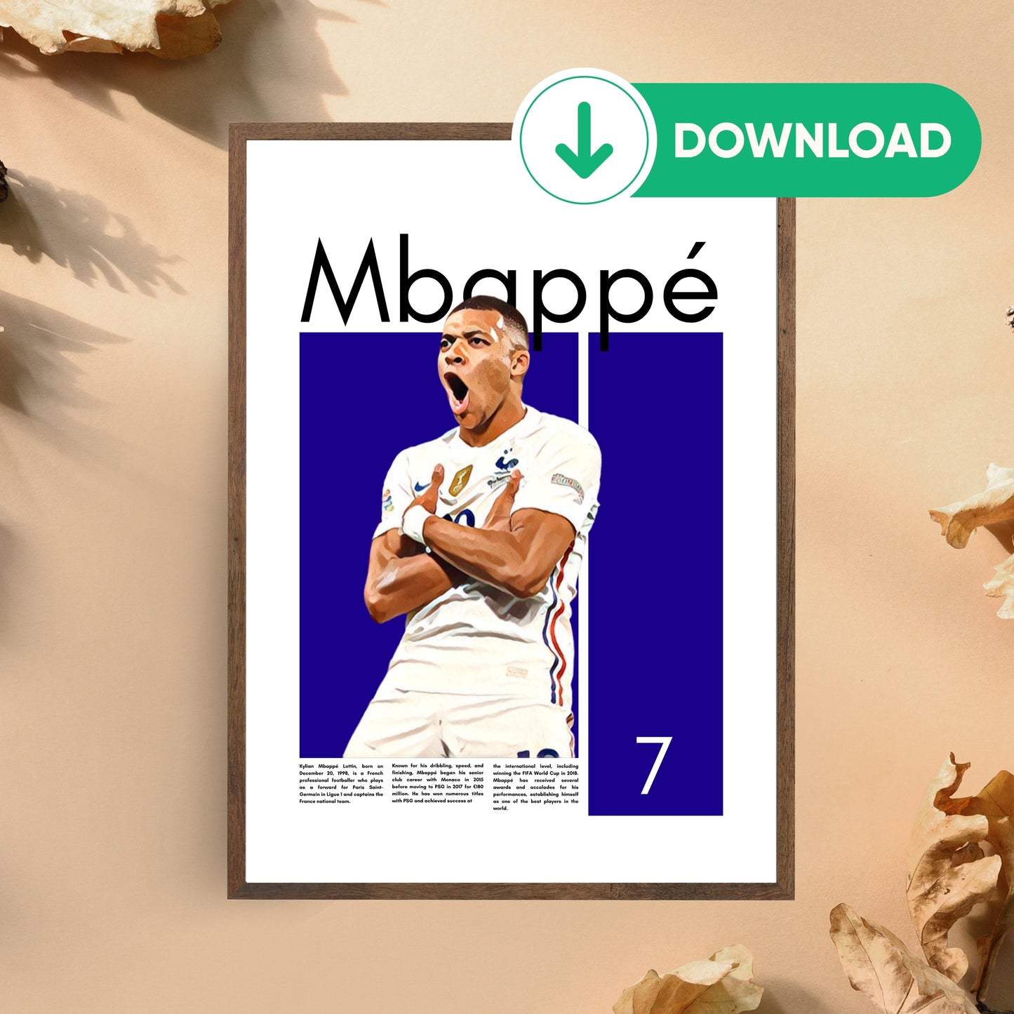 Kylian Mbappé Wall Art – Digital Download | Instant Printable Sports Art