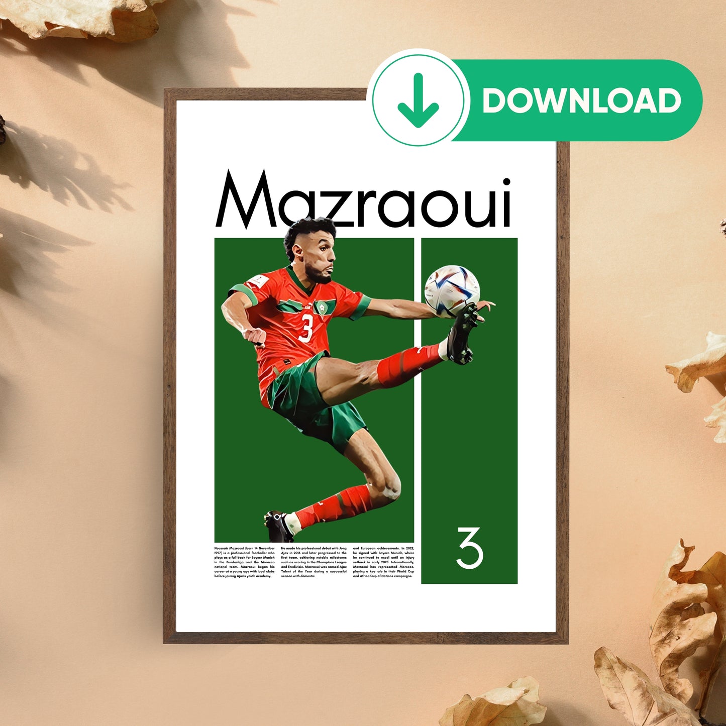 Noussair Mazraoui Wall Art – Digital Download | Instant Printable Sports Art