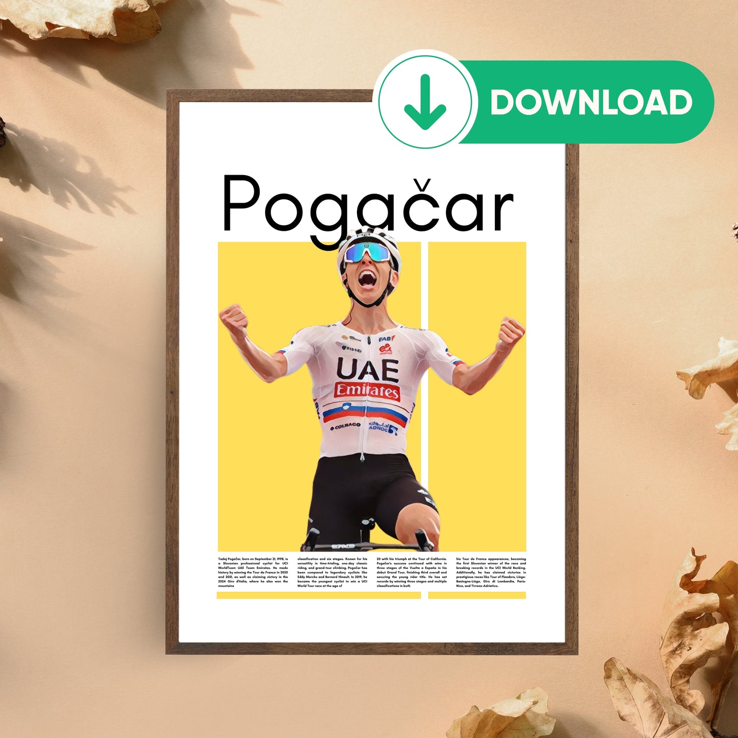 Tadej Pogacar Wall Art – Digital Download | Instant Printable Sports Art