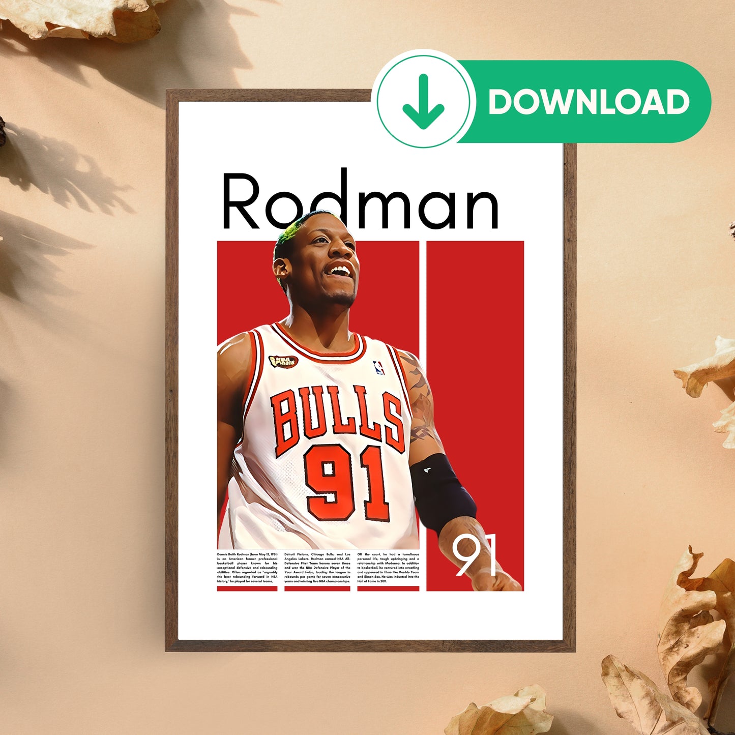 Dennis Rodman Wall Art – Digital Download | Instant Printable Sports Art