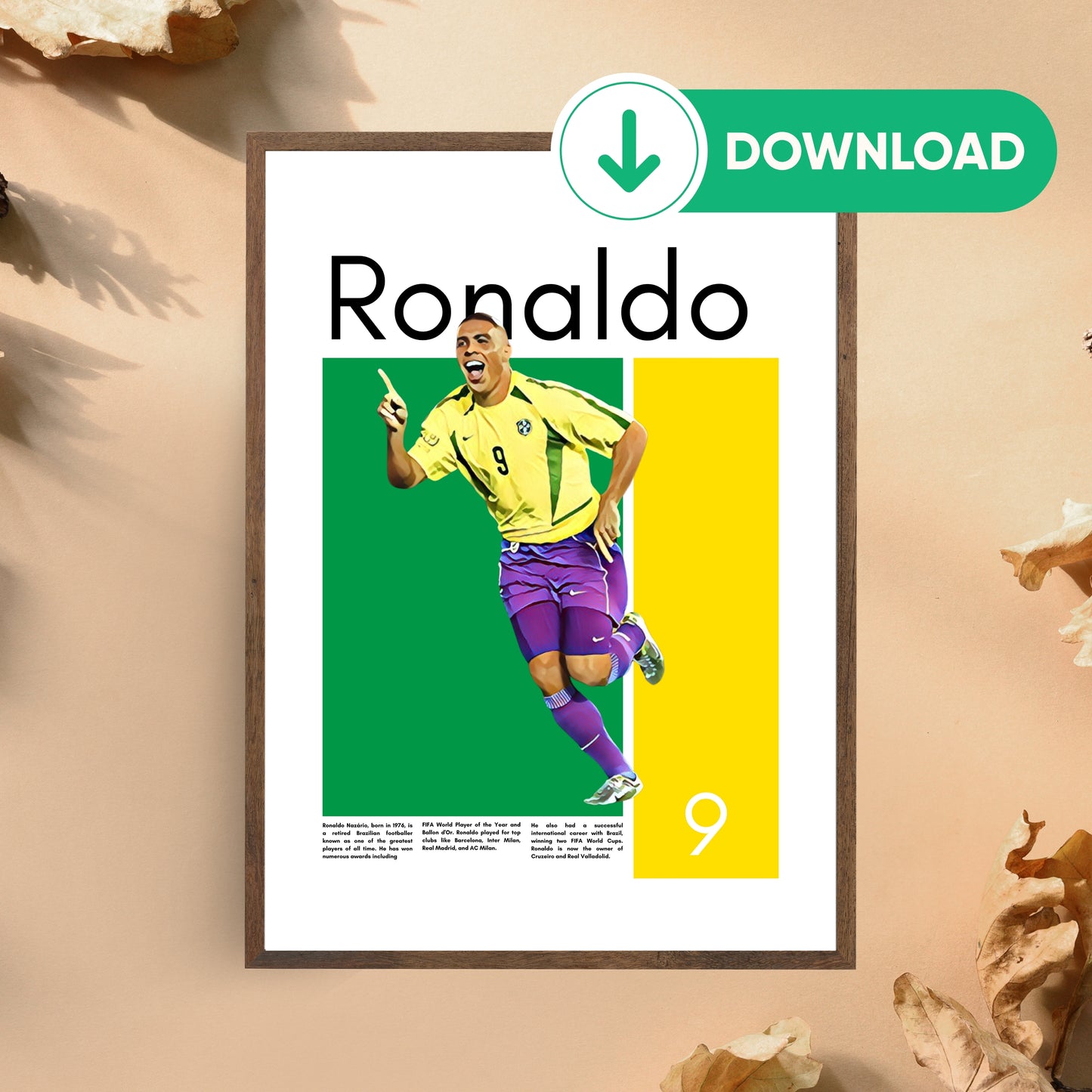 Ronaldo Nazario Wall Art – Digital Download | Instant Printable Football Art