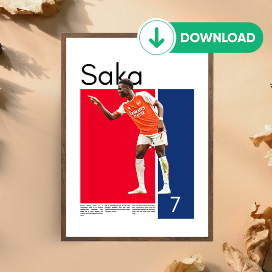 Bukayo Saka Wall Art – Digital Download | Instant Printable Football Art