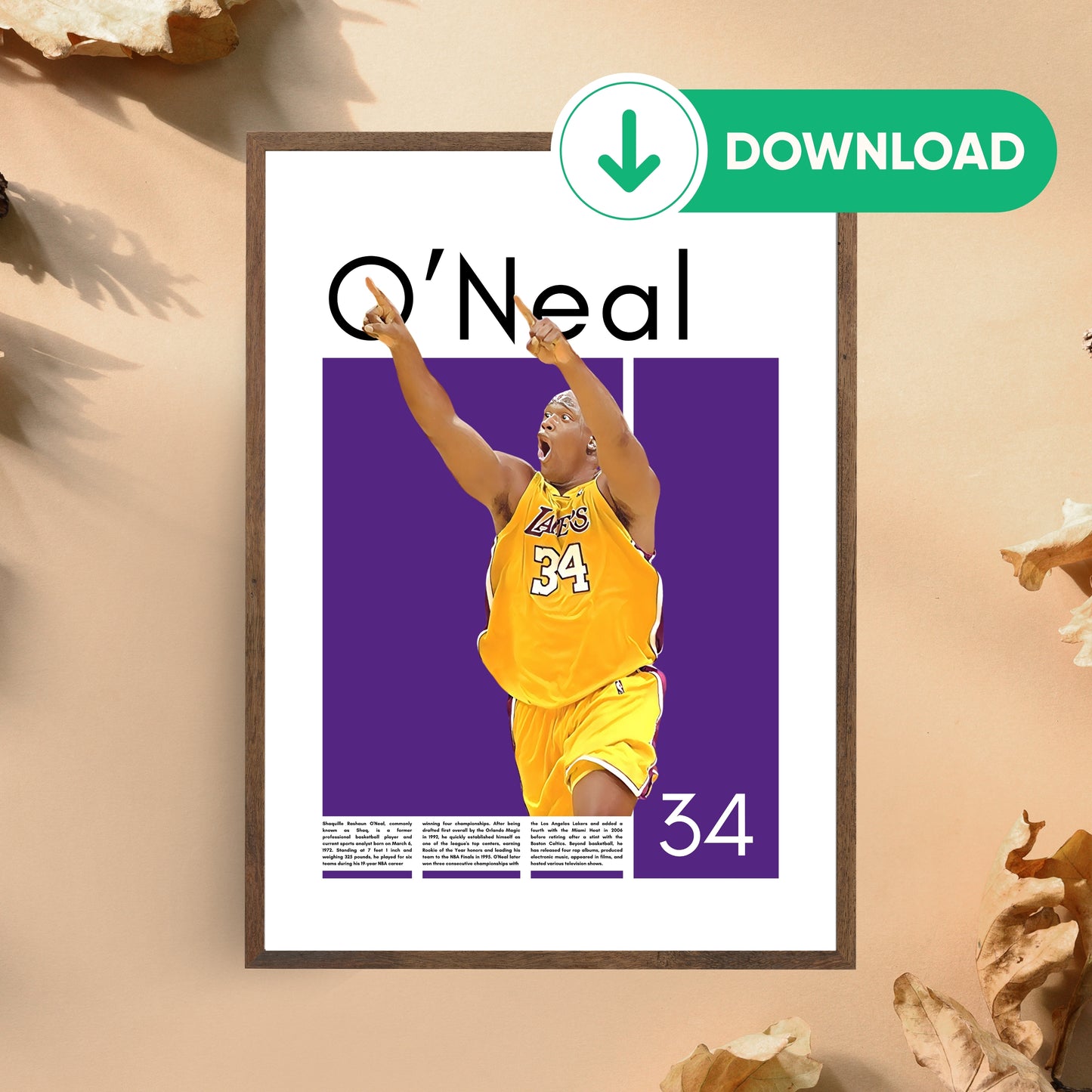 Shaquille O'Niel Wall Art – Digital Download | Instant Printable Sports Art