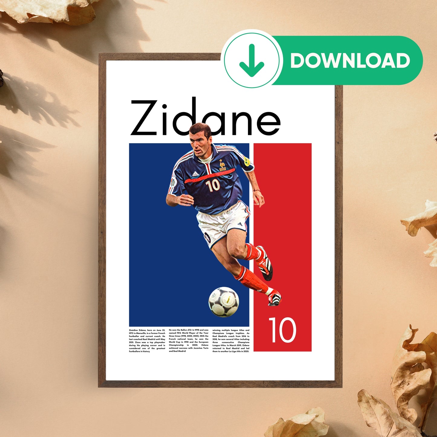 Zinedine Zidane Wall Art – Digital Download | Instant Printable Football Art