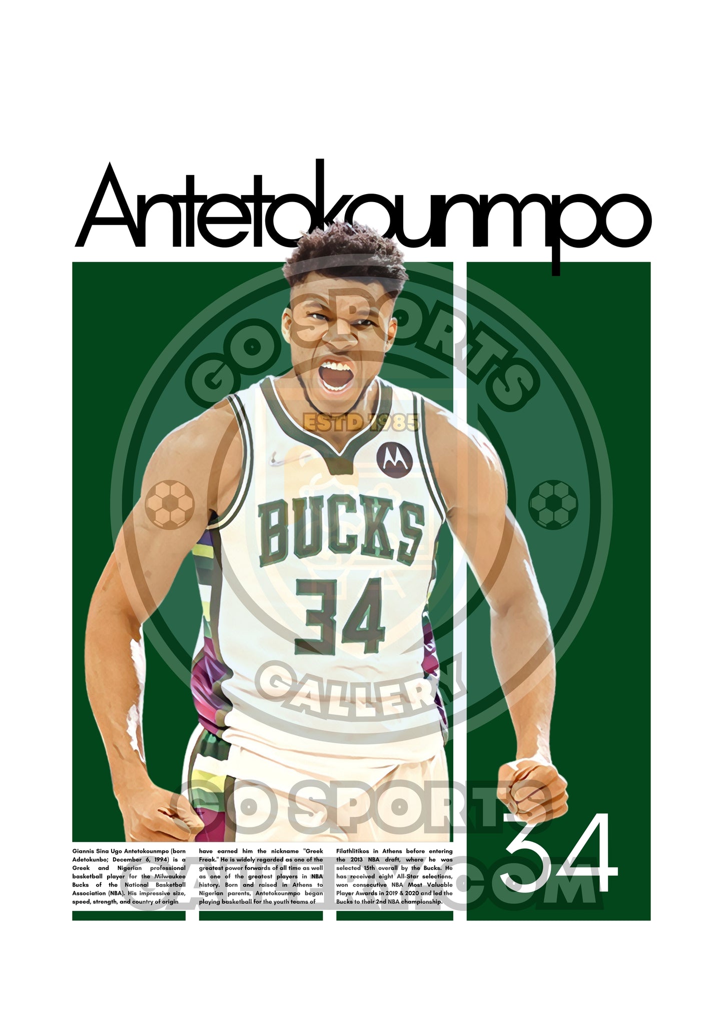 Giannis Antetokounmpo Wall Art – Digital Download | Instant Printable Sports Art