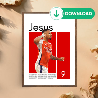 Gabriel Jesus Wall Art – Digital Download | Instant Printable Sports Art