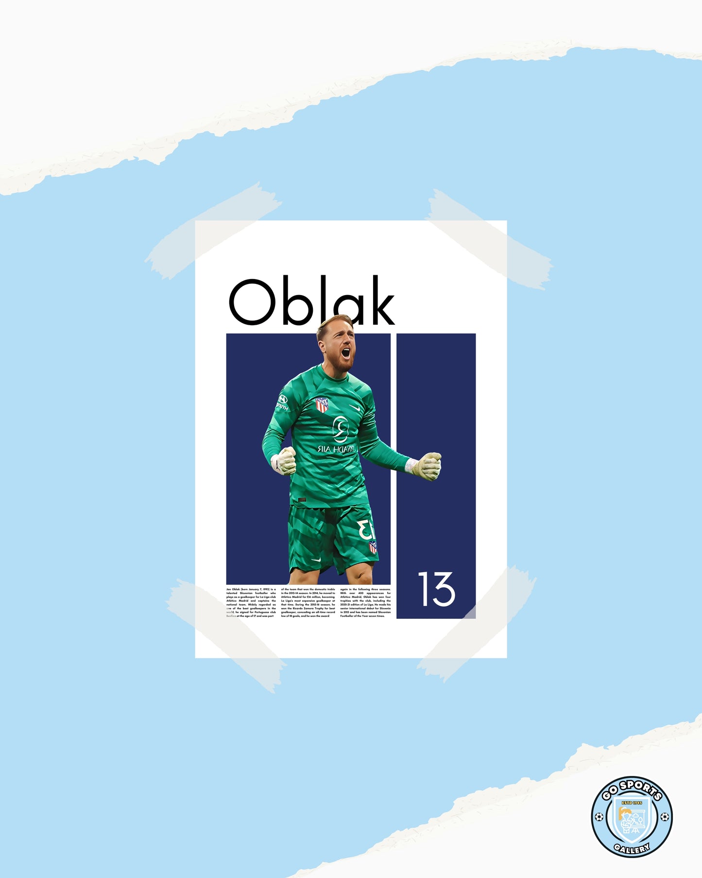 Jan Oblak Wall Art – Digital Download | Instant Printable Sports Art