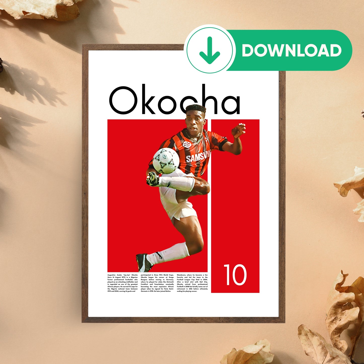 Jay-Jay Okocha Wall Art – Digital Download | Instant Printable Sports Art